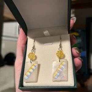 Shimmery Yellow and Blue Dangle Earrings